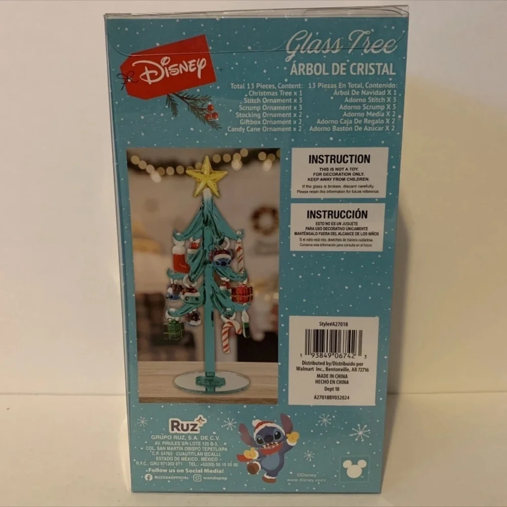 NIB. DISNEY Stitch Glass Holiday Tabletop Tree